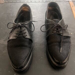 Rachel Comey Hair-On Leather Oxford Shoes – Black Pony Hair Derby – Size 6.5